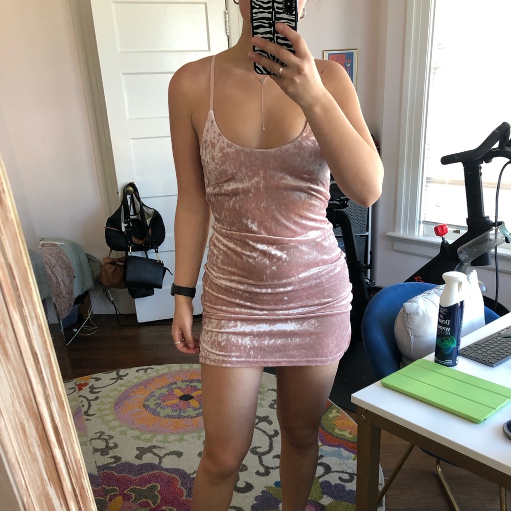 Pink crushed velvet mini dress size small